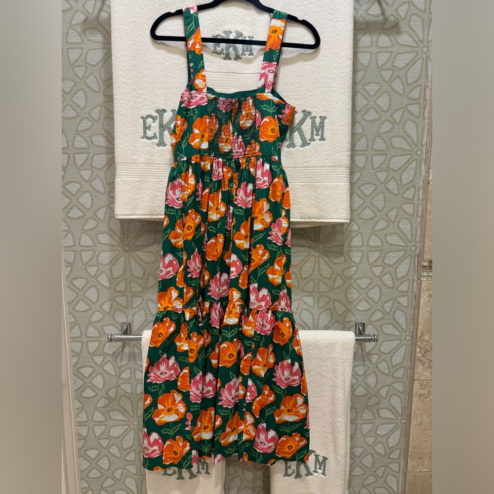 Pink Chicken Green Maxi Dress with Orange & Pink Floral Print